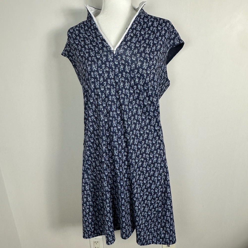 San Soleil Blue Printed UPF Dress Womens Size Large Quarter Zip Golf Pickleball